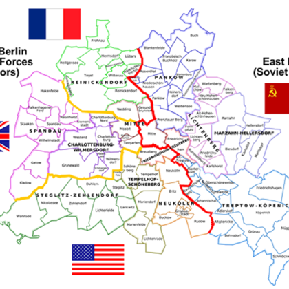 AFTER ADOLF HITLER DEATH IN 1945,ALLIED PREPARATIONS FOR OCCUPATION OF GERMANY,AS RUSSIA DOMINANCE IN THE EAST.THE RED ARMY HAD MARCHER IN TO BERLIN ,WHICH WAS DIVIDED IN FOUR SPHERE OF INFLUENCE ,USA,BRITAIN,FRANCE AND SOVIET.EVEN IF ALL THESE SECTORS WHERE SO CLOSE TO EACH OTHER,THEY STILL HAD ENORMOUS DIFFERENCES.
