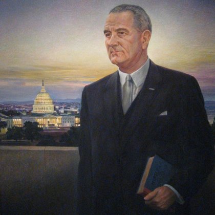 LYNDON B.JOHNSON (1908 - 1973) SERVED AS THE 36TH PRESIDENT OF UNITED STATES.LYNDON JOHNSON TAKES OATH OF OFFICE ON BOARDS AIR FORCE ONE AFTER PRESIDENT KENNEDY ASSASSINATION IN 1963.JOHNSON WORKED TIRELESSLY TO PROMOTE CIVIL RIGHTS LEGISLATION .