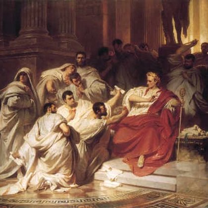 ROMAN EMPEROR JULIUS CAESAR, (100 BC – 44 BC) WAS A BRILLIANT MILITARY GENERAL.HE SUCCESSFULLY CONQUERED GAUL ( FRANCE) AND TWICE INVADED BRITAIN IN 55 BC & 54 BC.CAESAR WAS ASSASSINATED IN 44 BC BY A LARGE GROUP OF ROMAN SENATORS.HE WAS APPARENTLY STABBED MORE THAN 20 TIMES.