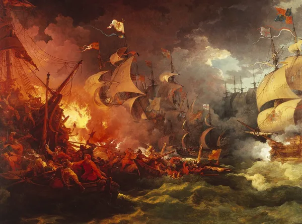 BATTLE OF GRAVELINES. ON JULY 29, 1588. THE ANGLO SPANISH WAR OCCURRED IN 1585 UNTIL 1604.